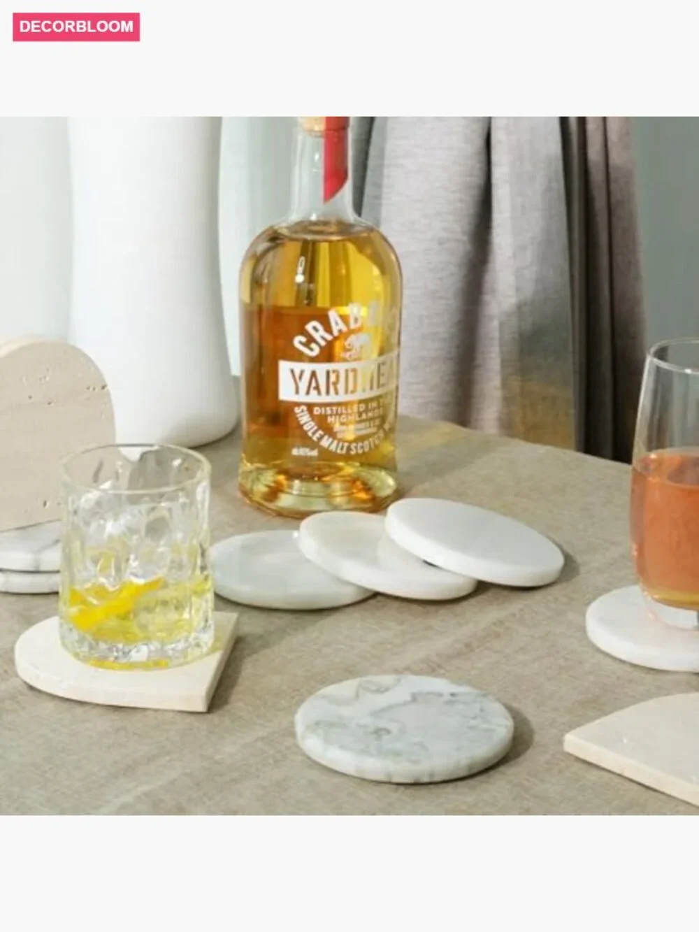 Natural Marble Coaster Set of 4, Round Heat Resistant for Drinks
